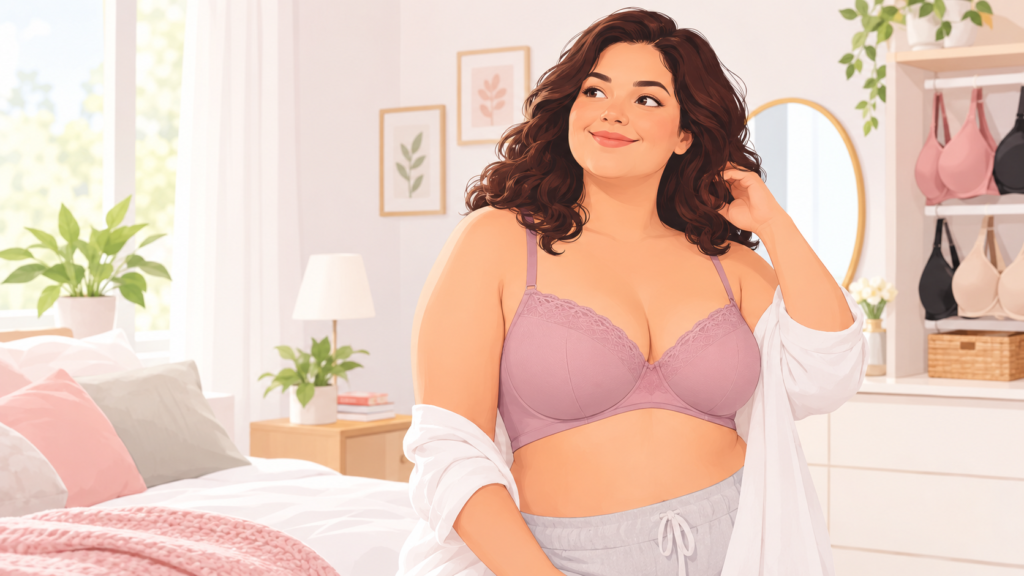 Confident woman finding the right bra for comfort and confidence