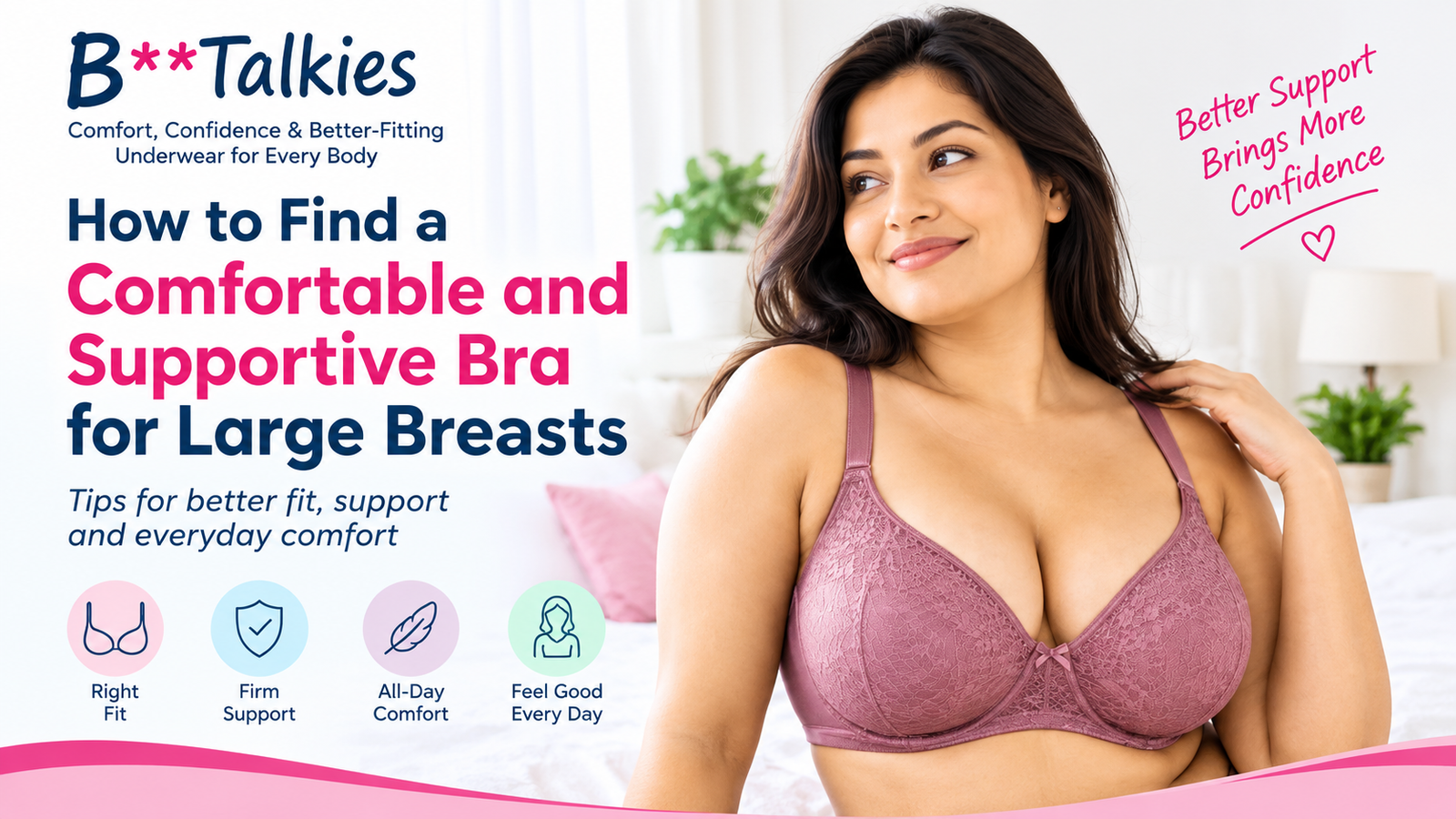 Supportive bra for large breasts with a focus on fit, support and comfort