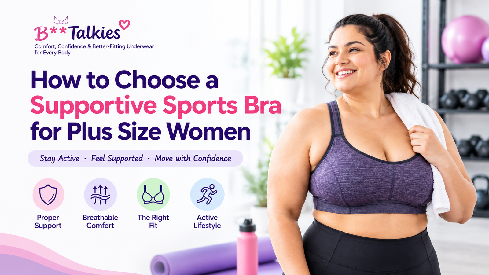 Supportive sports bra for plus size women focusing on comfort, fit and support